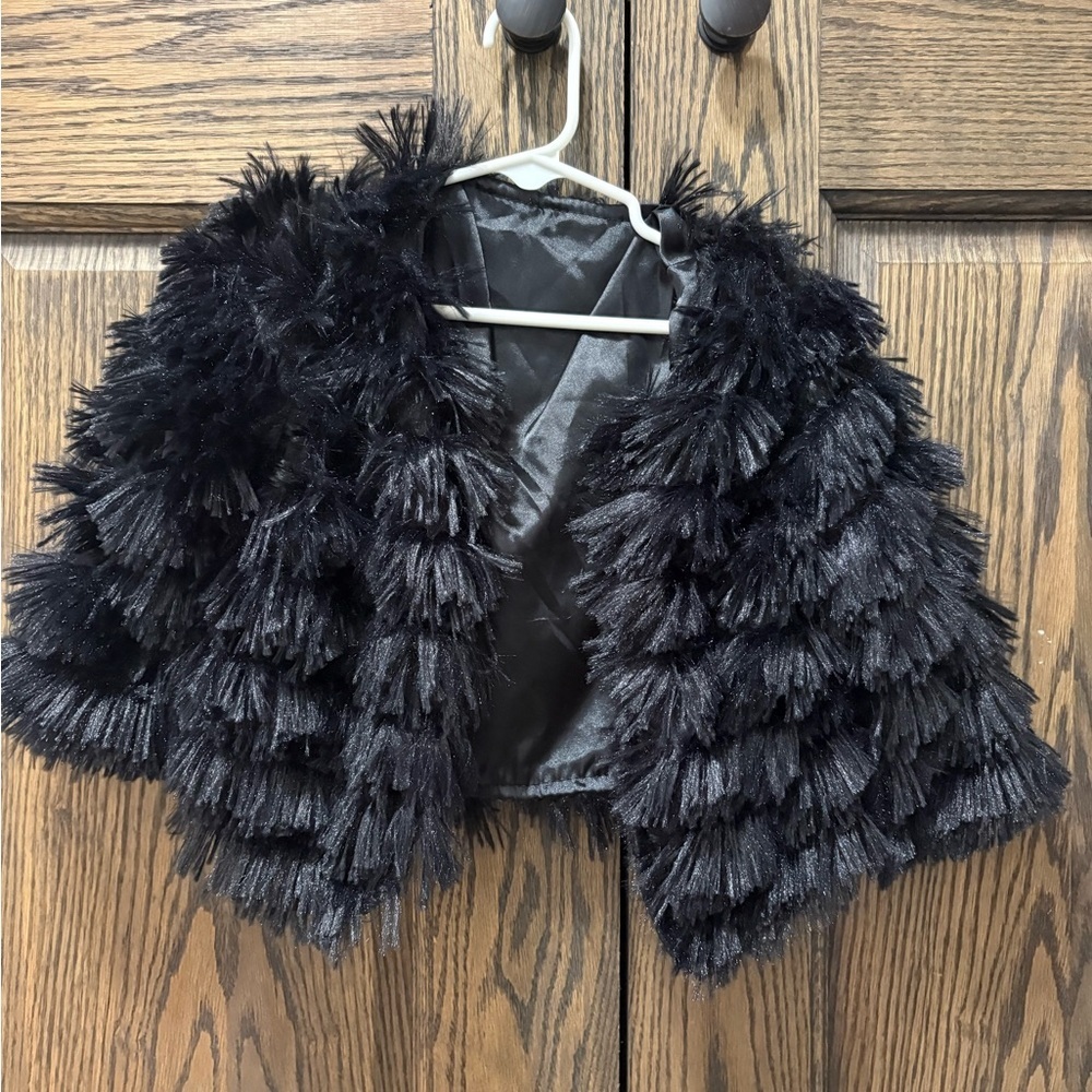 Black Faux Fur crop shawl/Jacket
